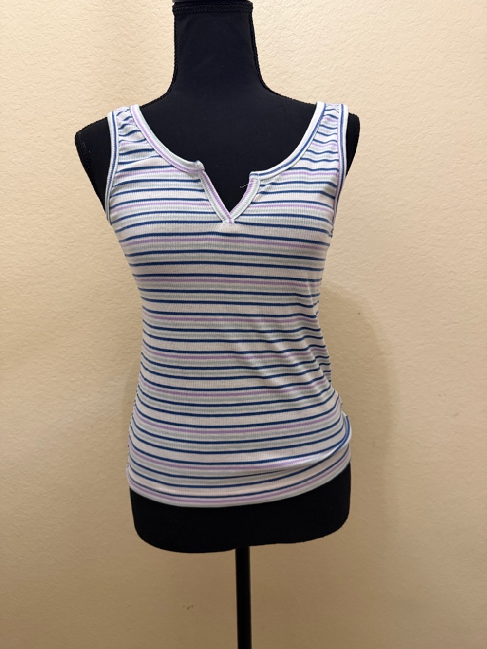 Hippie Rose Striped Ribbed Tank - Blue, White & Lavender